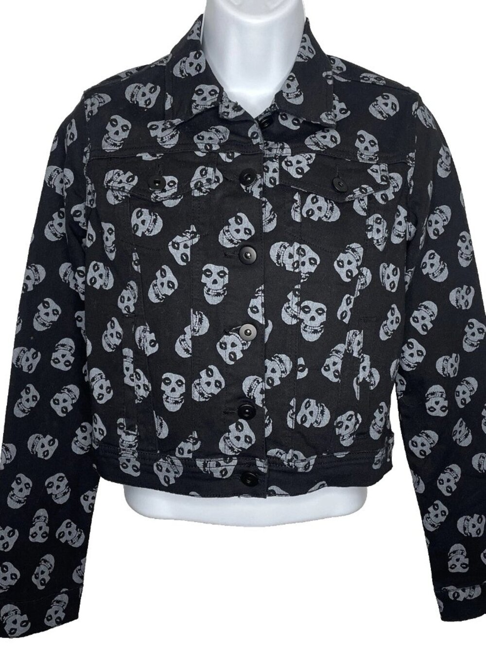 Iron Fist Misfits Black Crop Jean Jacket Size S Fiend Crimson Ghost Skull Print
